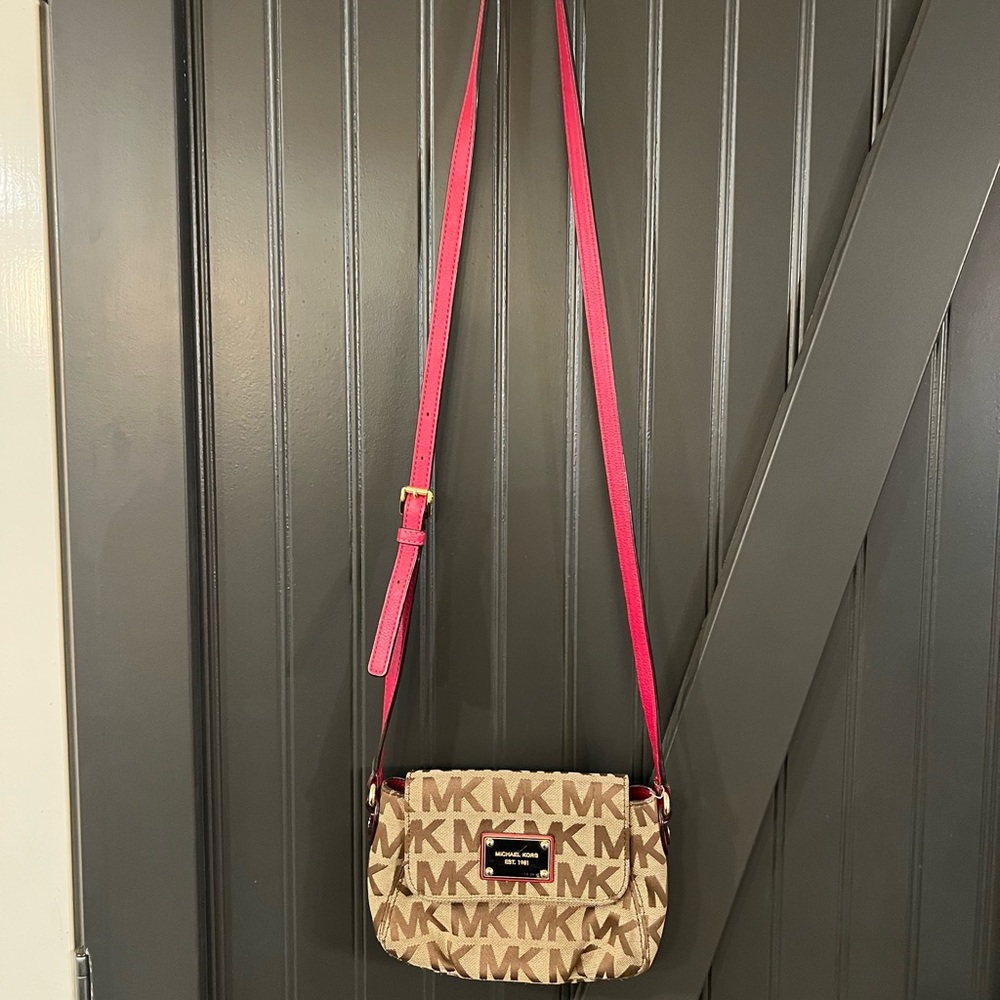 Michael Kors Beige and Pink Crossbody Bag